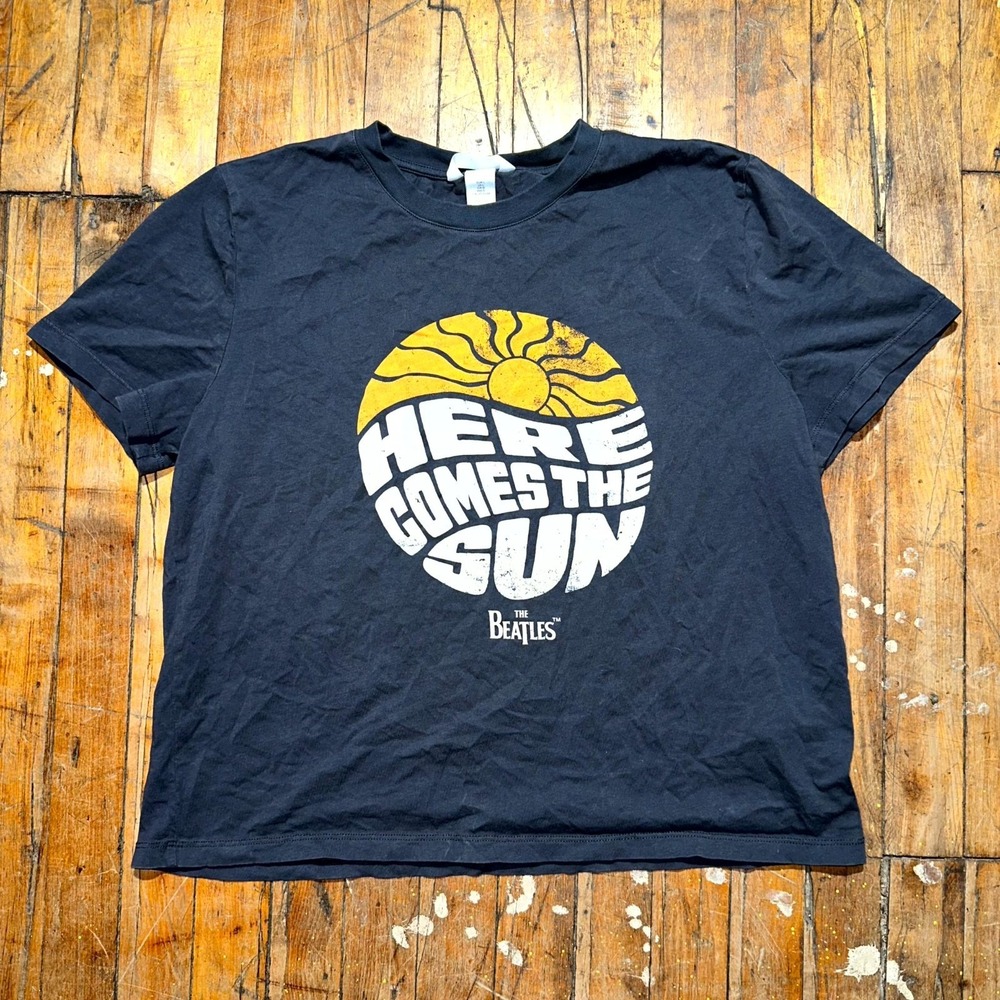 The Beatles Here Comes The Sun H&M T Shirt Mens Large Black Graphic‎ Rockcore